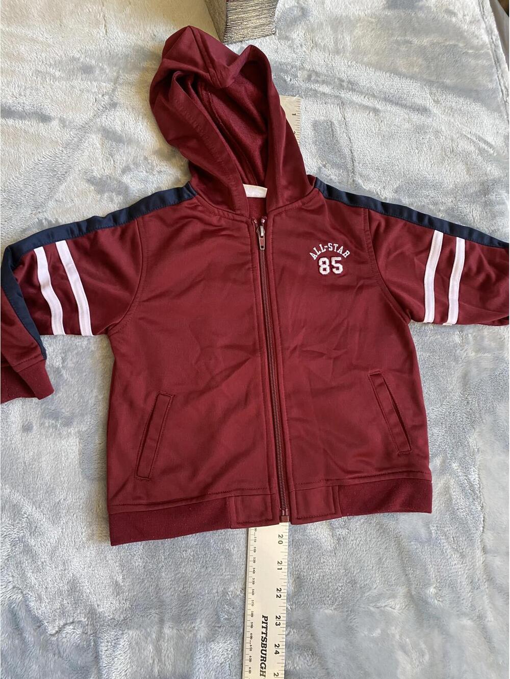 Athletic Works Kids Burgundy Hooded Zip-Up Jacket with Striped Sleeves Size 2T